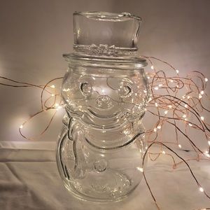 Vintage Clear Glass Snowman Canister by Libbey Glass. Lovely retro Canada piece!